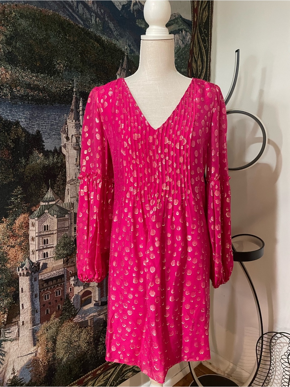 Pink Lily Pulitzer V-Neck Long-Sleeve Polka Dot Women's Dress - Picture 3 of 7